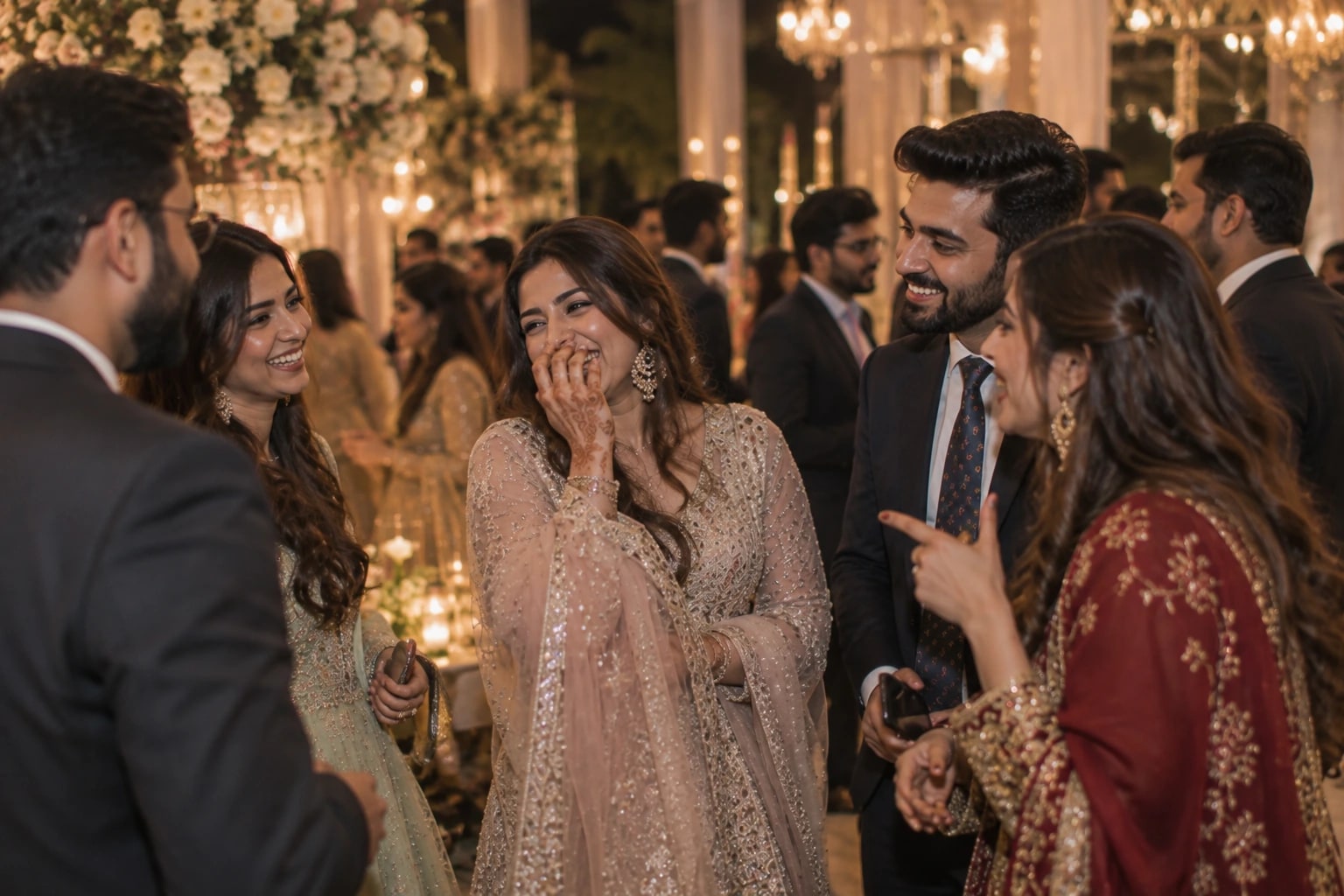 A group of guests sharing a joke